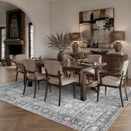 JOOJA 6x9 Grey Vintage Boho Washable Area Rug, Soft Low Pile Floor Carpet - Image 3