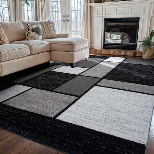 Rugshop Modern Boxes Contemporary Non-Shedding Area Rug Gray 5'3" x 7'3" by Rugshop