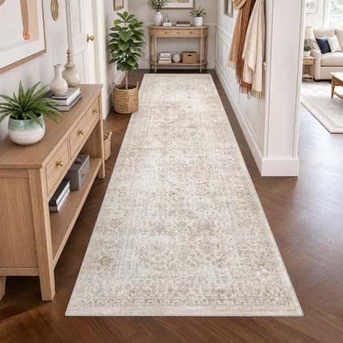 FMFUNCTEX 3x12 Hallway Runner Rug Washable Beige Neutral Vintage Distressed - Image 2