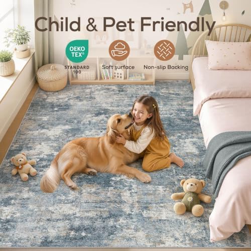 Nakagishi 10x12 Area Rugs Living Room: Washable Abstract Large Neutral Soft Rug - Image 4