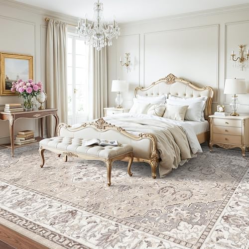 12x15 Living Room Area Rug: Oriental Large Neutral Bedroom Carpet Soft - Image 3
