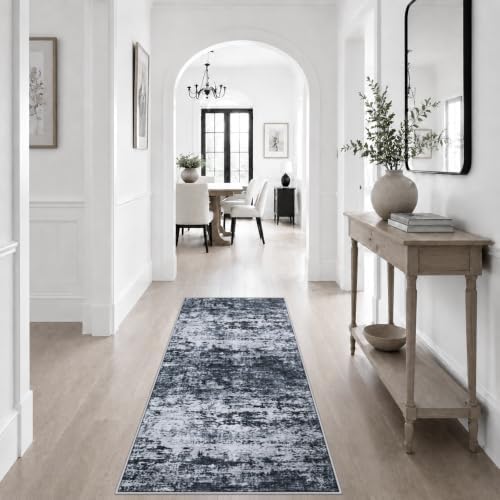 2x5 Washable Runner Rug：Modern Abstract Kitchen Carpet Black - Image 3