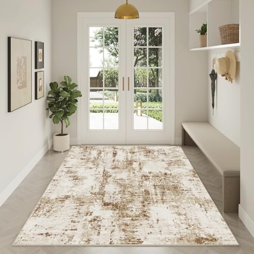 FMFUNCTEX 3x4 Washable Brown Beige Abstract Modern Area Rug - Image 2