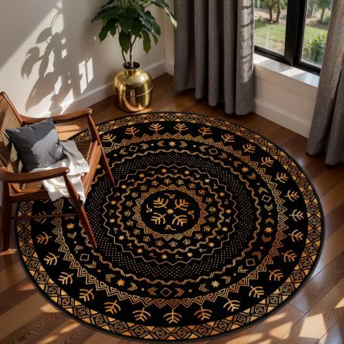 SERISSA 4ft Washable Non-Slip Boho Round Area Rug by SERISSAHomeDecorCollection