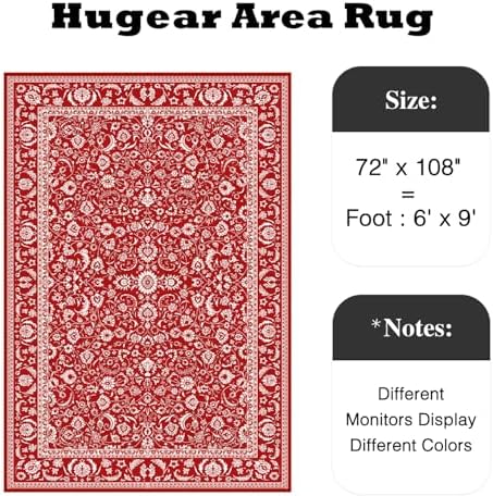 HUGEAR 6x9 Christmas Red Floral Washable Area Rug - Image 2