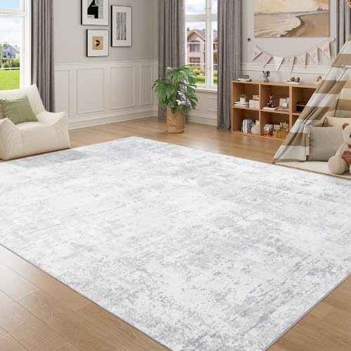 DUKINO 5x7 Area Rug for Living Room Soft Washable Abstract Rug, Light Grey - Image 5