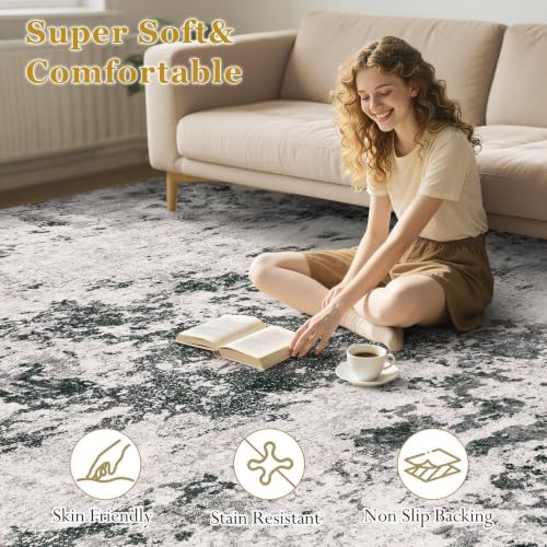 5x8 Area Rugs Abstract Washable Living Room Rug, Dark Grey - Image 5