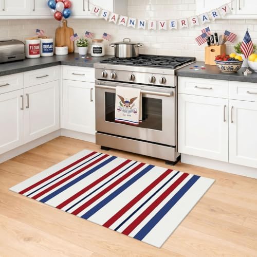 KILOCOCO Patriotic Striped Rug 2.3'x3.6' Washable Woven Front Door Mat - Image 4