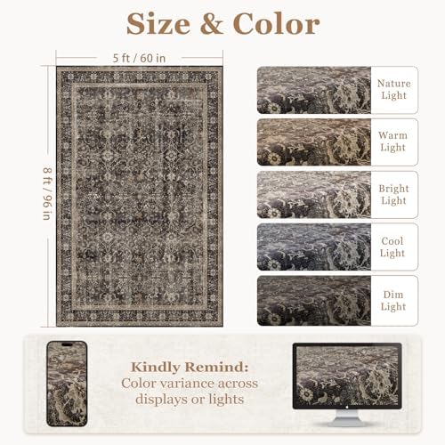 Washable Area Rug 5'x8' Living Room, Vintage MCM - Image 2