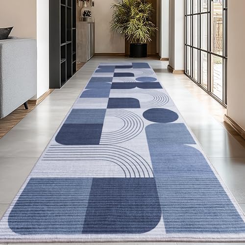 Soft Modern Geometric Abstract Machine Washable 2.7x10 Runner Rug - Image 7