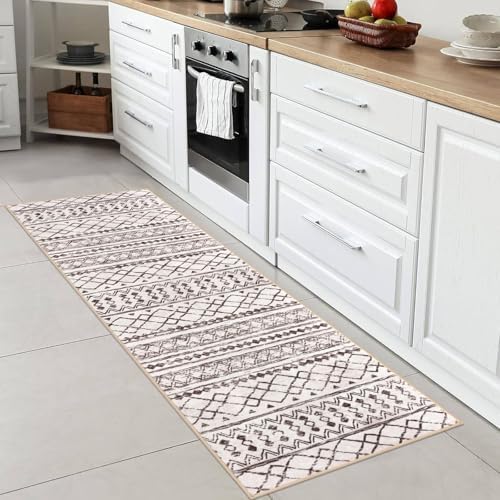 KUTA Moroccan Washable Hallway Runner Rug 2x6 Vintage Boho Brown Cream - Image 4