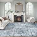 Soalmost Abstract Rug 8x10 Large Living Room Area Rugs Washable Blue/Grey by Soalmost