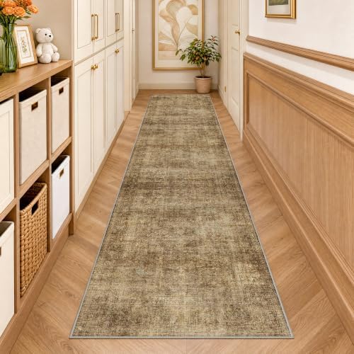 2x8 Washable Brown Vintage Distressed Runner Rug - Image 3