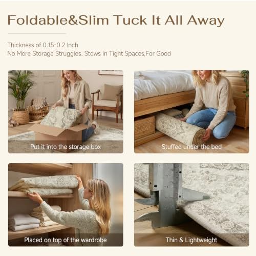 PureCozy Beige 2x8 Washable Runner Rug Kitchen Non Slip Vintage Carpet - Image 6