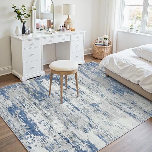 6x9 Area Rugs for Living Room Large Washable Abstract Rug Grey/Blue - Image 6