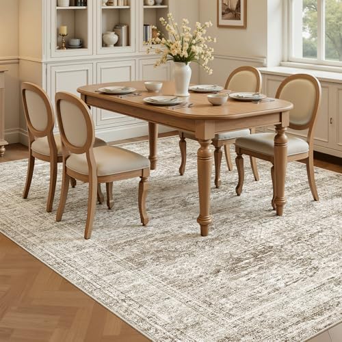 Soalmost 6x9 Area Rug for Living Room Washable Rugs Non-Slip Brown - Image 4