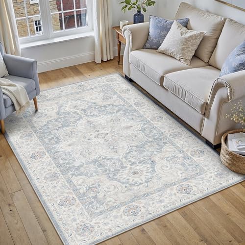 HUGEAR Blue 4x6 Washable Area Rugs Vintage Indoor Carpet by HUGEAR