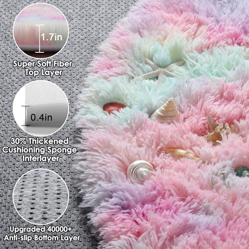 ONASAR Rainbow Round Area Rugs 5ft, Soft Bedroom Circle Rug Mats - Image 2