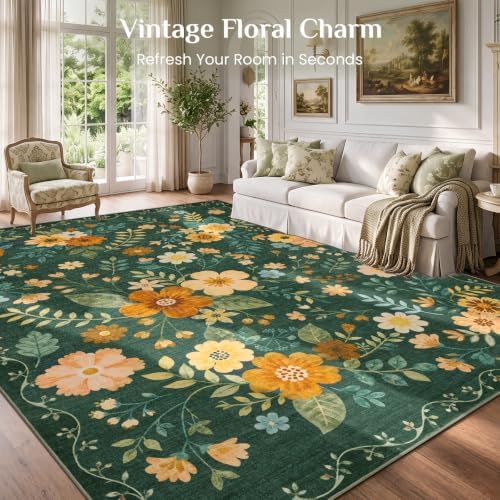 JOLLYVOGUE Floral Area Rug 3x5, Washable Rug - Image 2