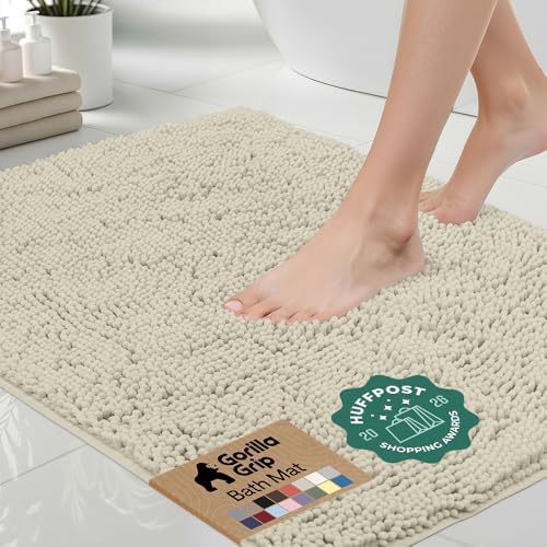 GORILLA GRIP Bath Rug Mat for Bathroom, Thick Chenille, 44x26 Dusty Cloud by GorillaGrip