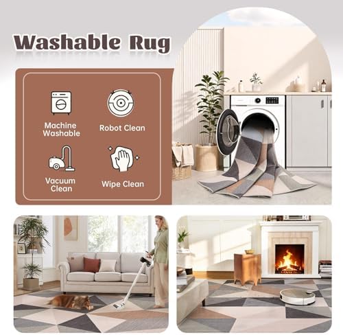 Washable Rug 8x10 Area Rugs: Modern Geometric Area Rug - Image 2
