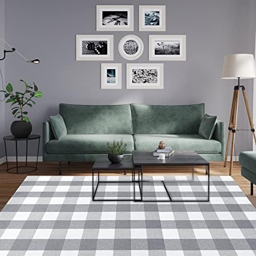 MUBIN Cotton Buffalo Plaid Rug, Washable Large Doormat Hand-Woven Foldable Area - Image 6