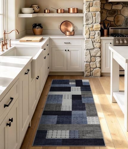 YIHOUSE Blue 2x6 Kitchen Runner Rug Non Slip Washable, 6ft Patchwork Rug Runners - Image 7