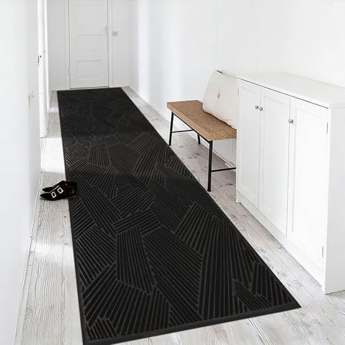 3′ x 10′ Heavy Duty Front Door Mat, Low Profile Entryway Runner Black by BelleCosy