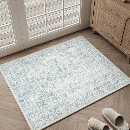 PureCozy Blue Entryway Area Rug 2x3 Vintage Floral by PureCozy