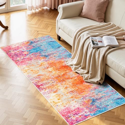 Rugflix 3x6 Runner Rug for Hallway, Washable Colorful Rainbow Runners - Image 3