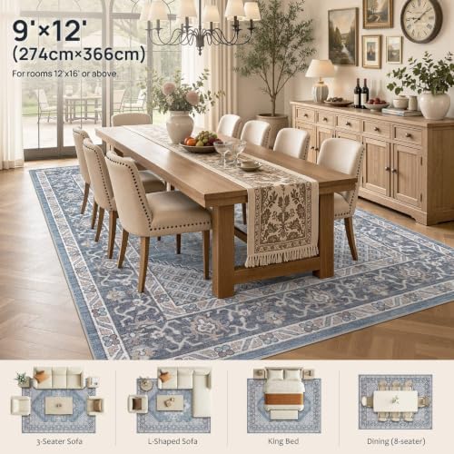 Tortania Area Rug 9x12 Living Room Rug Washable Soft Blue - Image 2
