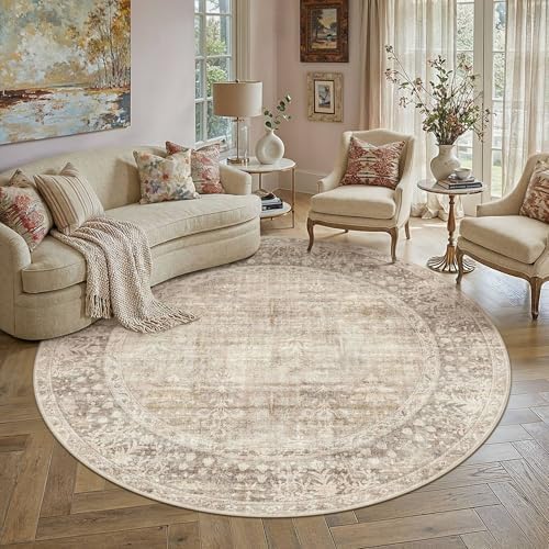 HUGEAR Beige 6x6 Neutral Round Rugs by HUGEAR