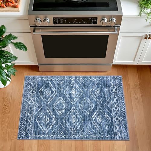 KILOCOCO Entryway Rug 2x3 Washable Rug Door Mat Indoor, Stonewashed Blue - Image 3