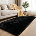 2x6 Black Fluffy Runner Rug for Hallway and Bedroom, Washable Soft Shaggy Carpet by NEIGELUO