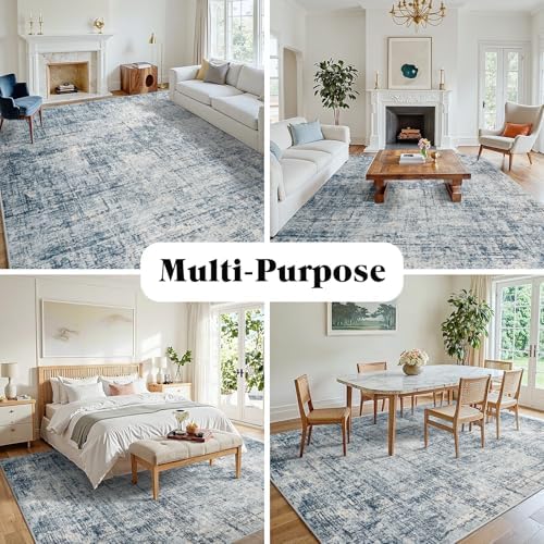 8x10 Washable Area Rug for Living Room Bedroom: Non-Slip Modern Blue Gold - Image 3