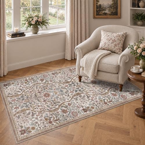 3x5 Throw Rug Floral Print Area Rug Soft Low Pile - Image 2