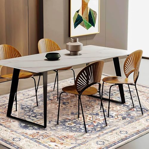 CHAMPLANT 3'x5' Blue Khaki Vintage Washable Thin Area Rug Traditional Floor - Image 2