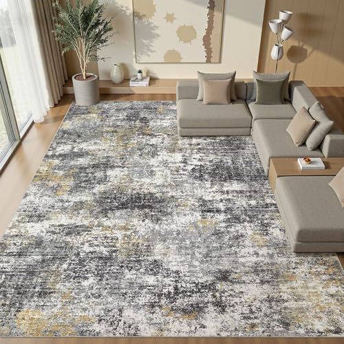 10x12 Area Rugs for Living Room Washable Abstract Rug Black/Gold by Natunest