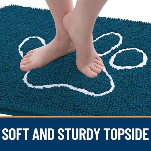 OLANLY Dog Door Mat for Muddy Paws 32x20, Paw Print Design Chenille Mud Mat - Image 4