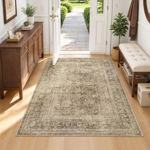 FMFUNCTEX 3x5 Washable Brown Neutral Vintage Retro Area Rug by Fmfunctex