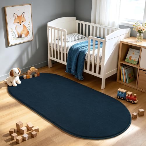 LOCHAS Soft Oval Bedroom Rug 2.6x5.3, Small Washable Navy Blue Rugs - Image 7