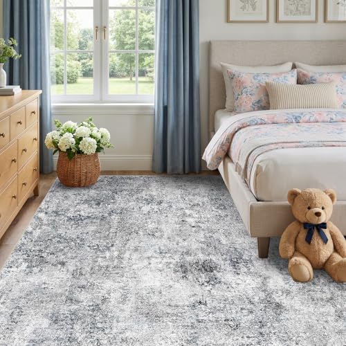 6x6 Square Washable Area Rug: Large Abstract Living Room Rugs BlueGray - Image 2