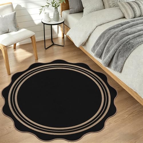 Scalloped Round Entryway Rug 4ft, Indoor Outdoor Patio Rug Washable Farmhouse - Image 7