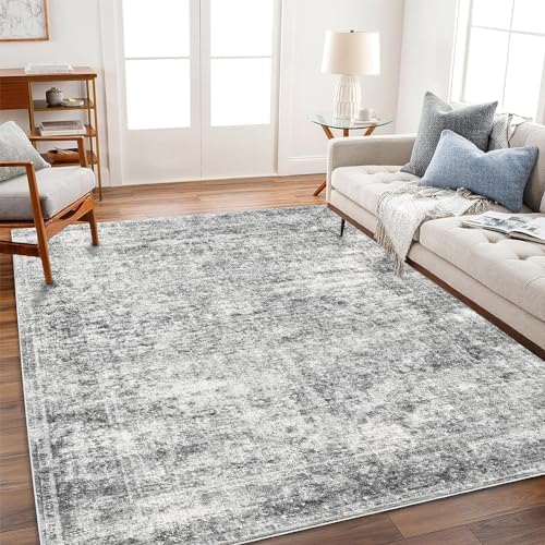 CHAMPLANT Area Rug 8x10 Washable Rug Gray Vintage Traditional Mat Distressed by CHAMPLANT