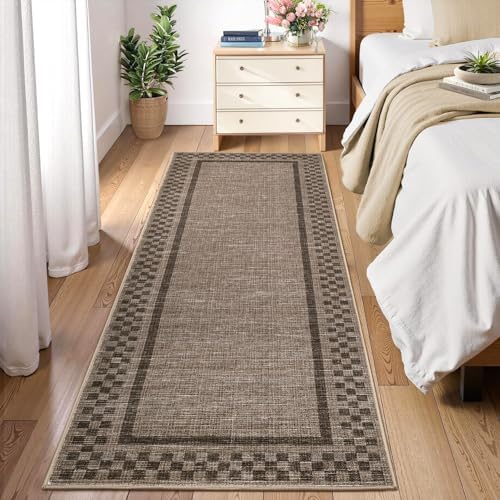 Garvee Modern 2x6 Checkered Border Washable Runner Rugs - Image 2