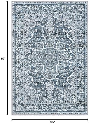 KUTA 3x5 Entryway Rug Washable Area Rugs Vintage Kitchen Rugs Blue White - Image 2