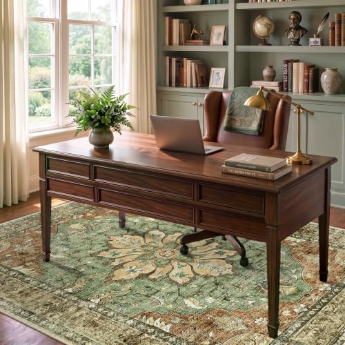 RELEANY Washable Area Rug, Brick/Brown/Green - Image 4