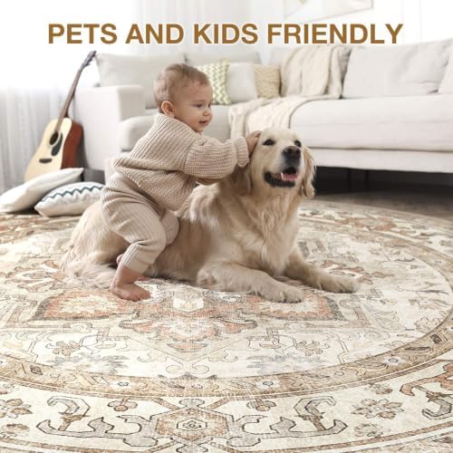 DTICON Vintage Washable 8x8 Round Area Rug Living Room Rugs - Image 3