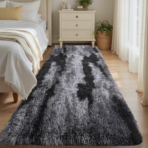 Noahas 2x8 Black Fluffy Soft Runner Rug Non-Slip by ModernHomeDecor