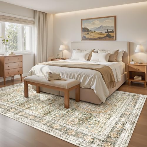 Soalmost 6x9 Area Rug for Living Room Washable Rugs Non-Slip Green/Orange - Image 2